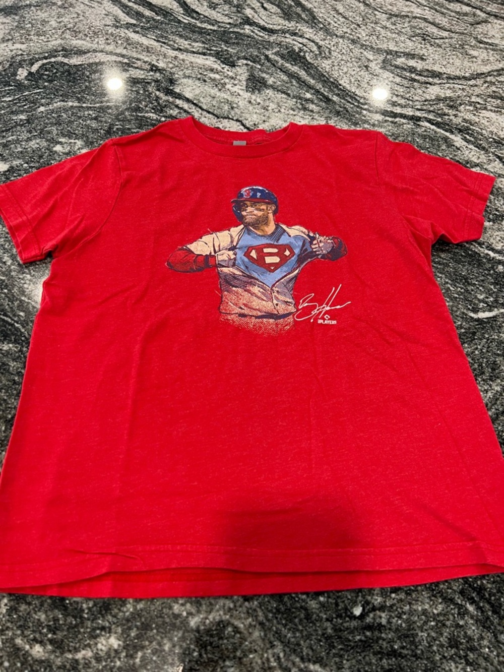 Phillies Bryce Harper Red Graphic Superman Baseball Tee